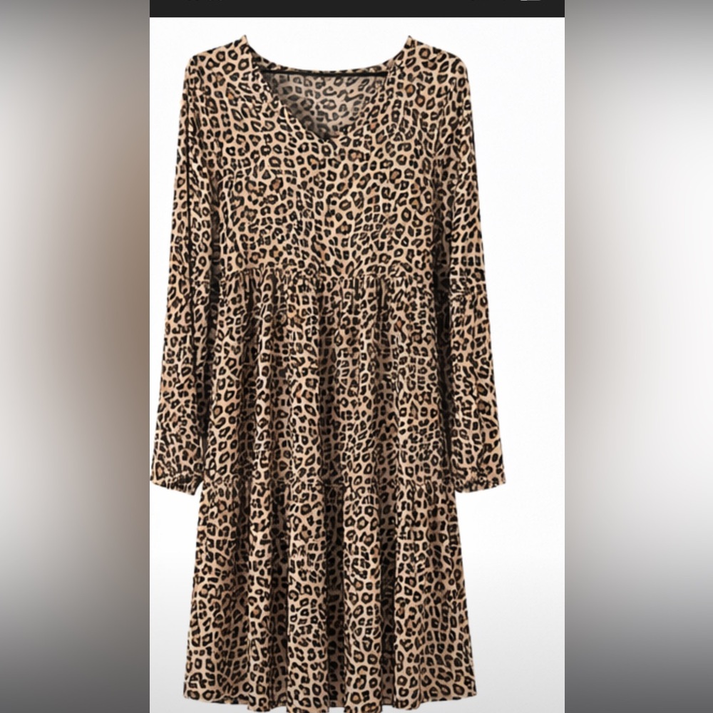 Leopard v Neck Casual Dress | Animal Print Midi Dress | Trendy Summer size small